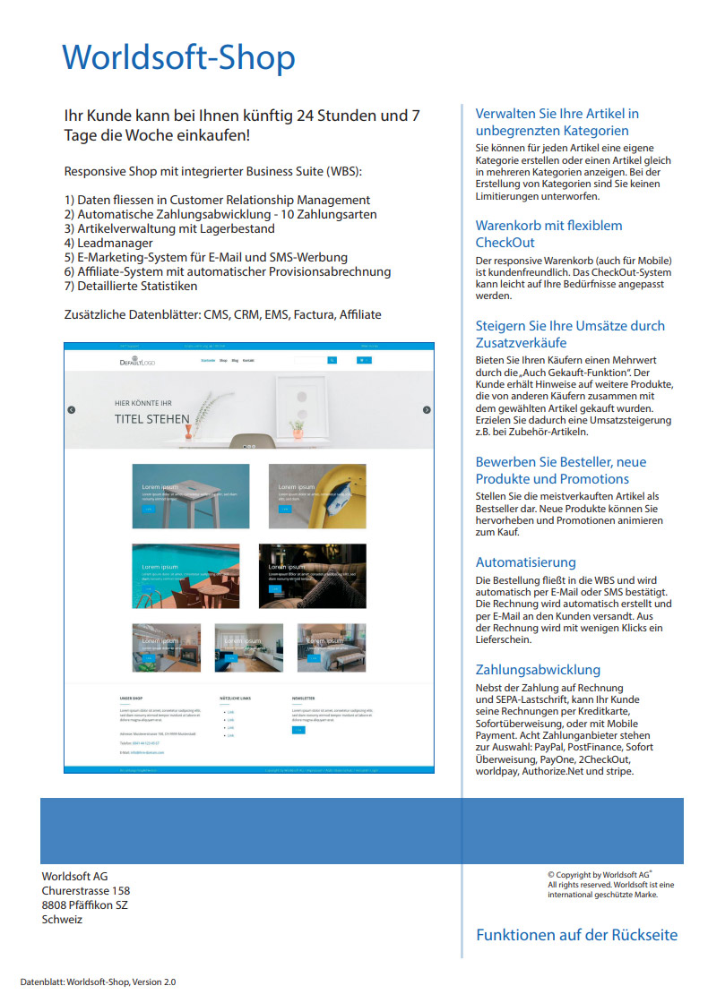 Worldsoft Shop Datenblatt